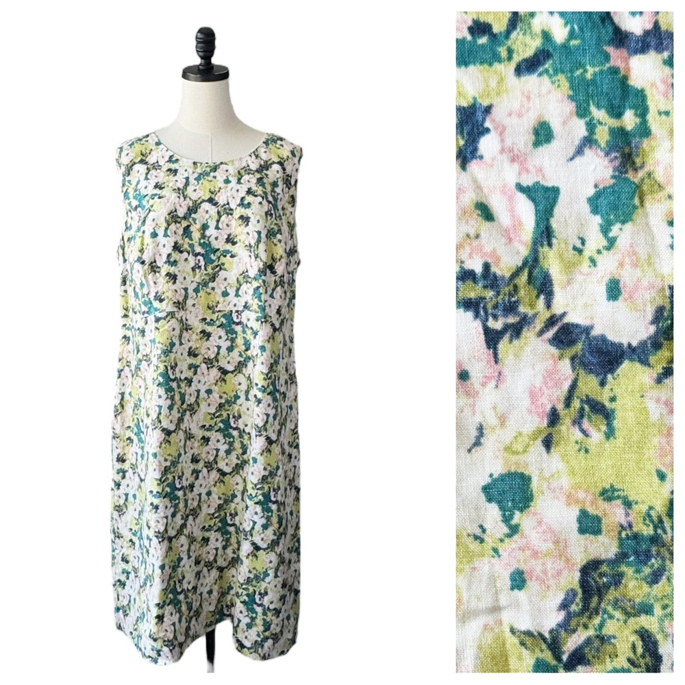 East Linen Watercolor Floral Shift Dress